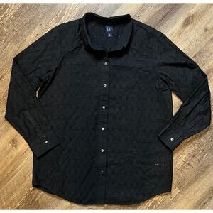 GAP Women’s Black Eyelet Cotton Button-Up Shirt Long Sleeve Layering Top Sz M